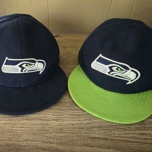 Kids Seahawks Navy and Lime Green Hats